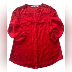 New York & Co Women’s Red Satin Shirt Button Down Dress Blouse Size Small